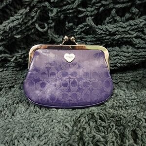 Coach Purple Kisslock Wallet- Patent Leather